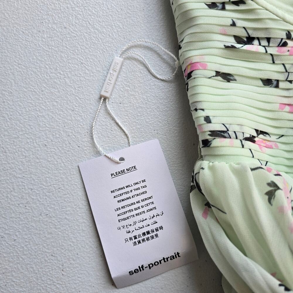 MS Self-Portrait Green Floral Pleat Mini Dress Women Size 2 NWT Sweetheart Cute - Picture 15 of 15